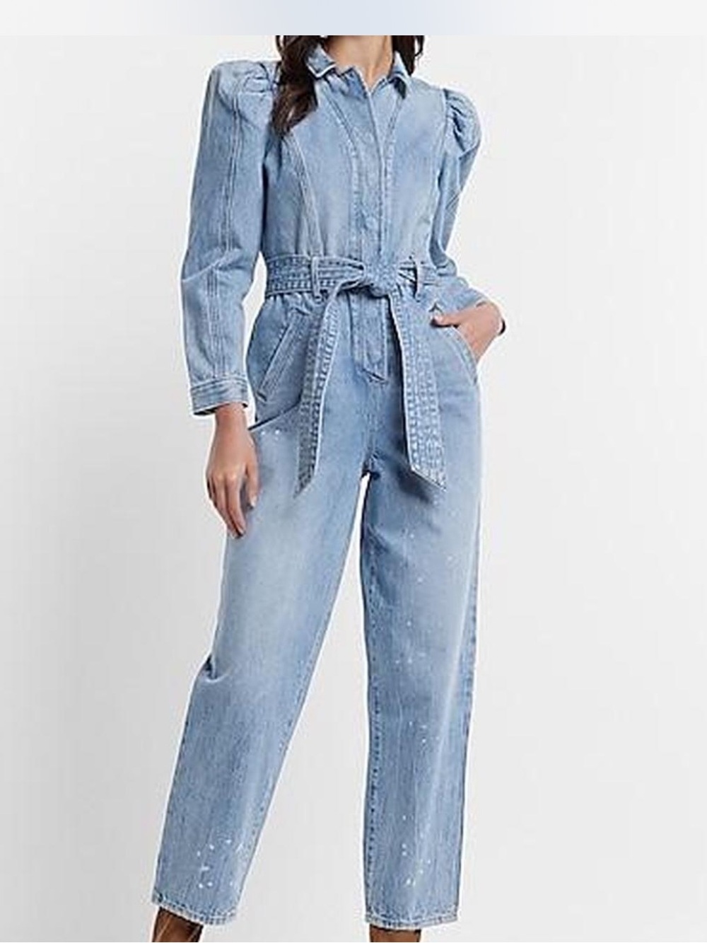Express Light Blue Denim Tie-Waist Women's Overalls